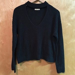 LA Hearts Cut-Out V-Neck Choker Sweater